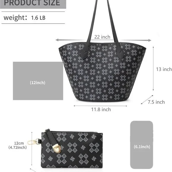 Women's Vegan Leather Tote Shoulder Handbag Set with Wallet for Daily Use - Picture 3 of 8